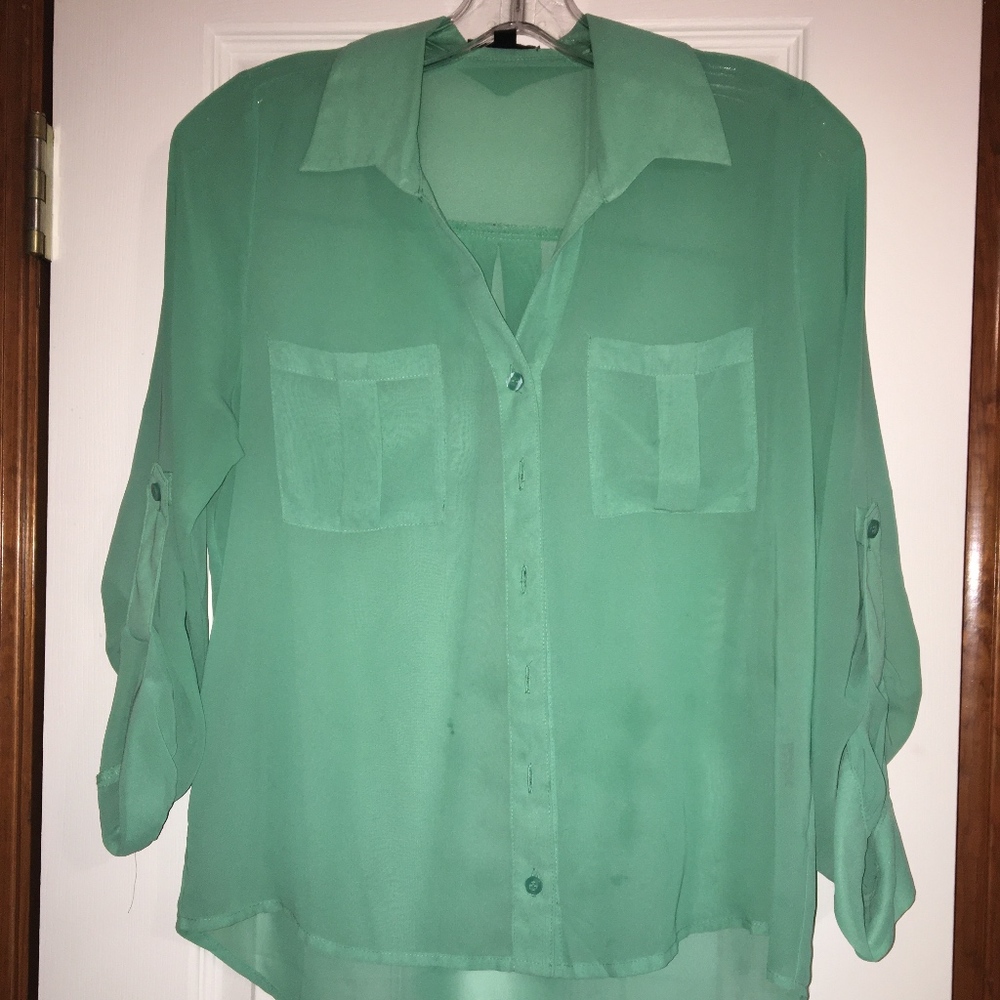 Sheer sea foam green button down